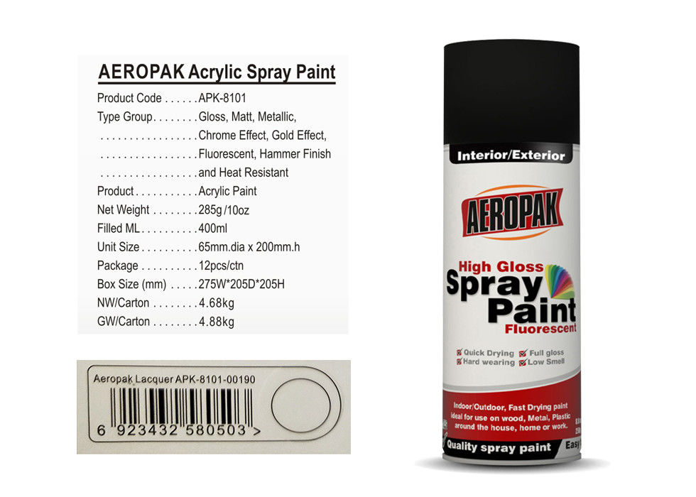 Lacquer Color Aerosol Spray Paint AEROPAK Brand With ISO90001 Certificate