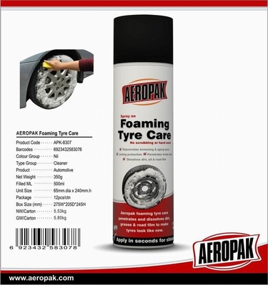 Aeropak Car Care Products Dissolves Dirt oil Foam Tire Cleaner MSDS Certificate