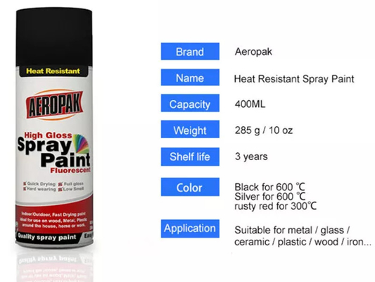 Aeropak Car Care Products 400ml High Heat Resistant Paint 300 Degree For Engines