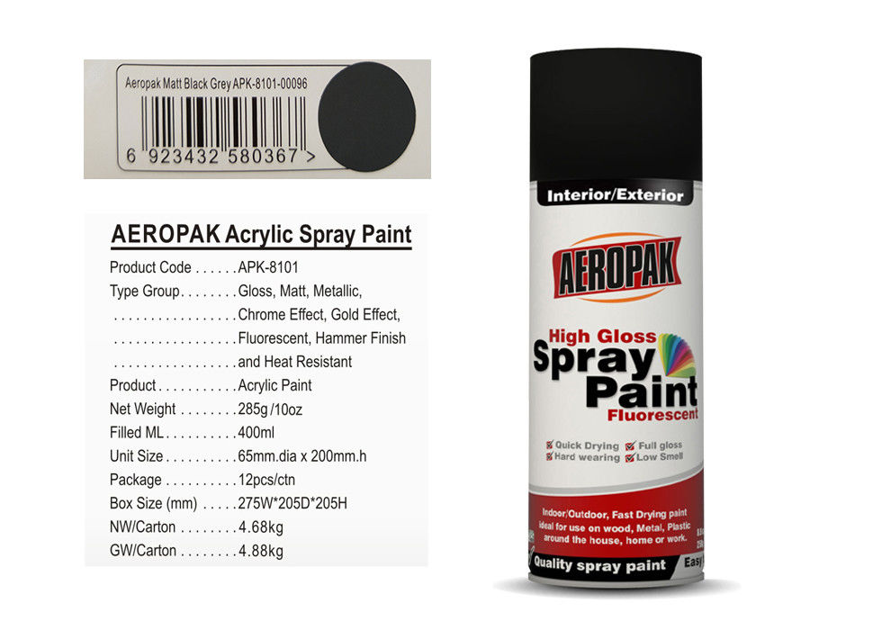 10oz Net Weight Acrylic Spray Paint For Wood Matt Black Grey Color