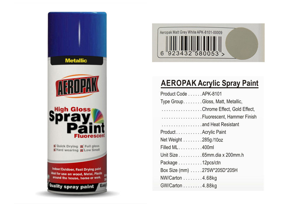 AEROPAK Acrylic Spray Paint Matt Grey White Color For Car / Wood APK-8101-00009