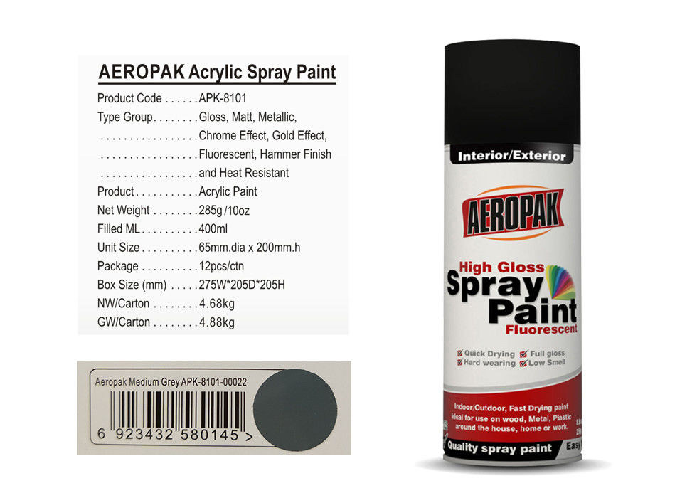 Medium Grey Color Aerosol Spray Paint Three Years Shelf Time For Metal