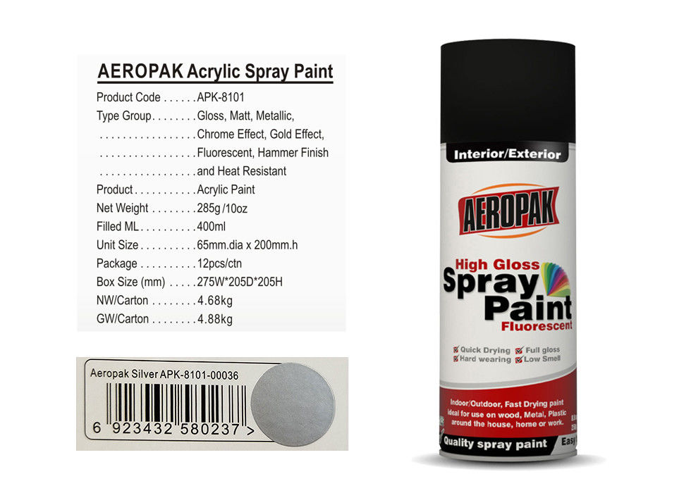 AEROPAK Low Smell Aerosol Spray Paint , Silver Color Car Spray Paint