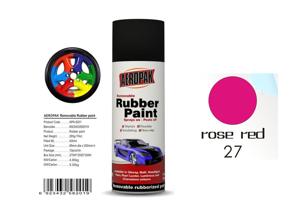 Car Wheel Removable Rubber Spray Paint With Head Light Rose Red Color